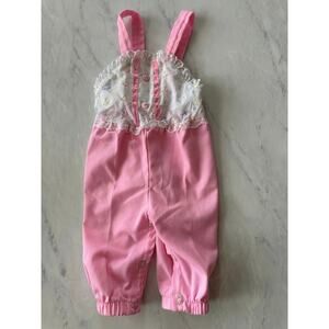 Vintage Ruffniks girls pink coveralls romper eyelet 6 months lace adjustable